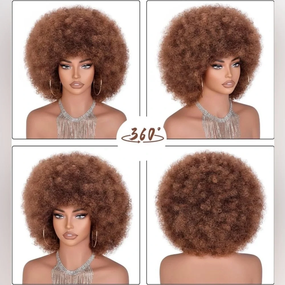 ANNISOUL Curly Afro Wig 33-30 Brown Short Kinky Afro Synthetic Wig